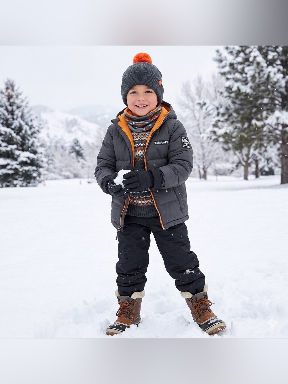 TIMBERLAND Boys Insulated Puffer Jacket Black/Orange Med 10/12